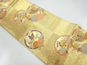 佐賀錦　丸に蝶・花模様織出し袋帯